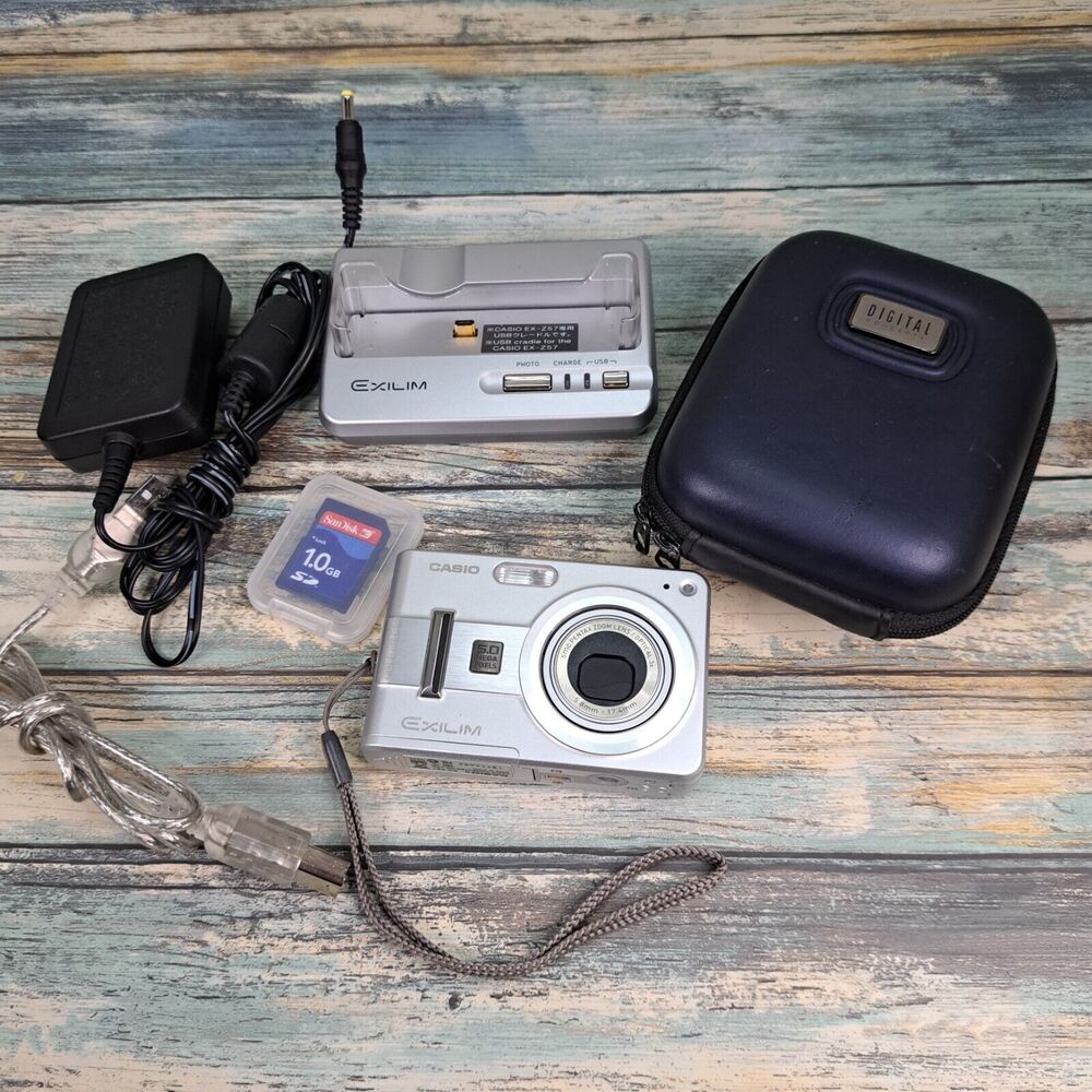 Casio Exilim EX-Z57 5.0 MP Silver w/Cradle, Charger and Battery SD Card